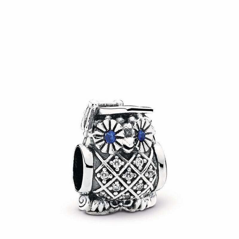 Pandora Graduate Owl Charm Ireland - Sterling Silver/Blue/Mixed Stones/Cubic Zirconia - 452736MOC